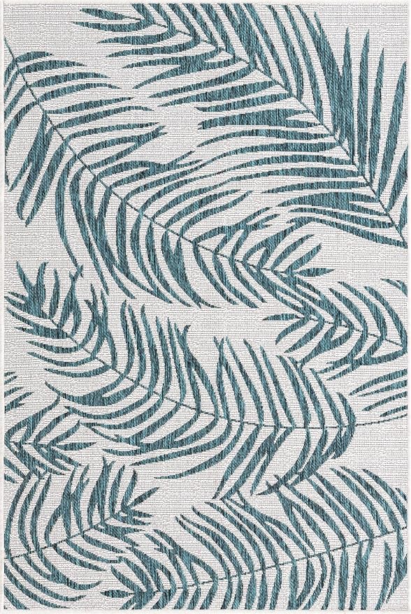 Unique Loom Outdoor Botanical Collection Area Rug - Palm (4' 1" x 6' 1" Rectangle, Teal Ivory)