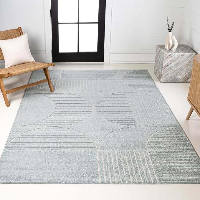 JONATHAN Y Nordby High-Low Arch Striped Light Blue/Cream Indoor/Outdoor Area Rug, 5x8, for Patio, Backyard, Living Room, Bedroom, Office, Hose-Washable (SCN104F-5)