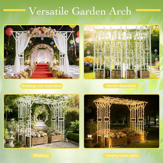 Flat Top Garden Arch Trellis 11FT x 9FT, Super Large Arbor Trellis for Climbing Plants Outdoor 141.7in x 108in x 19.7in, Metal Garden Frame for Backyard, Lawn, Archway, Wedding Decoration, Patio White