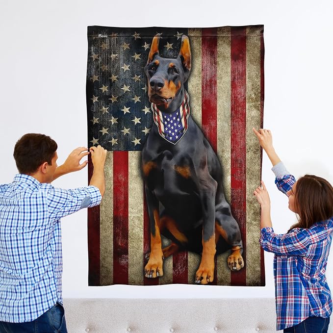Doberman Pinscher Flag, American Patriot Dog Decorations - 4th of July Decorations for Home, Outside, House Flag 30x40 - Patriotic Dog Decor, Double Sided, Heavy Duty Canvas Flag Indoor Outdoor