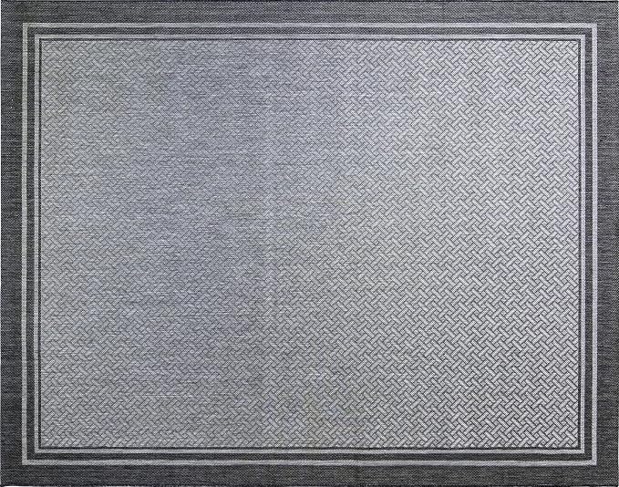 Gertmenian Indoor/Outdoor Flatweave Area Rug - 9x13 Extra Large, Stain & UV Resistant, Ideal For Deck, Patio, Poolside, Mudroom - Simple Border, Silver Grey, 21978