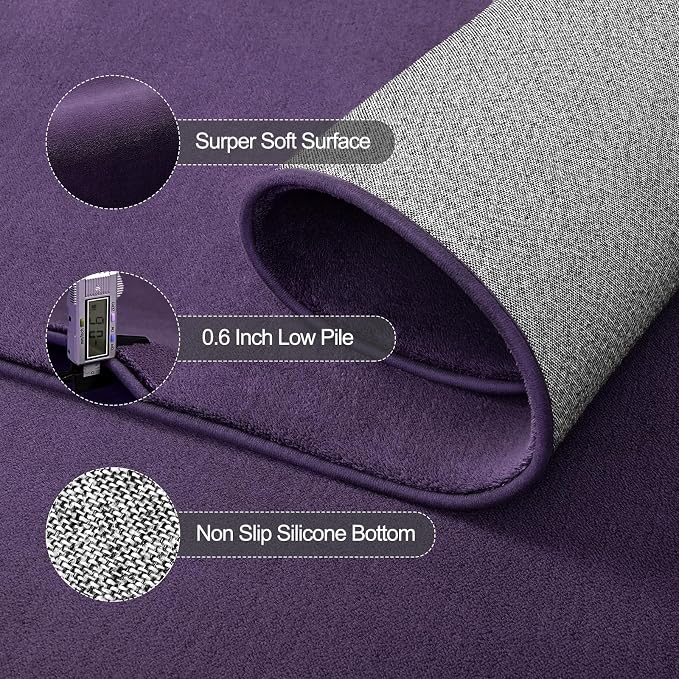 Vosofe Memory Foam Area Rugs for Bedroom Living Room, 4x6 Purple Rug Carpet | Soft Comfy Thickened Indoor Carpets, Modern Aesthetic Minimalist Carpet for Boys Girls Adults Playroom Nursery Home Decor