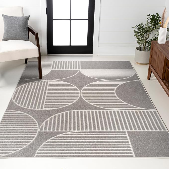 JONATHAN Y Nordby High-Low Arch Striped Gray/Cream Indoor/Outdoor Area Rug, 8x10, Contemporary,Bohemian, Transitional for Bedroom,Kitchen,Living Room,Non Shedding (SCN104C-8)