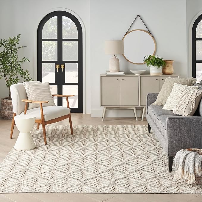 Nourison Home Aloha Ivory Grey 3'6" x 5'6" Area Rug - Easy Clean, Non Shedding, Bed Room, Living Room, Dining Room, Kitchen (4' x 6')