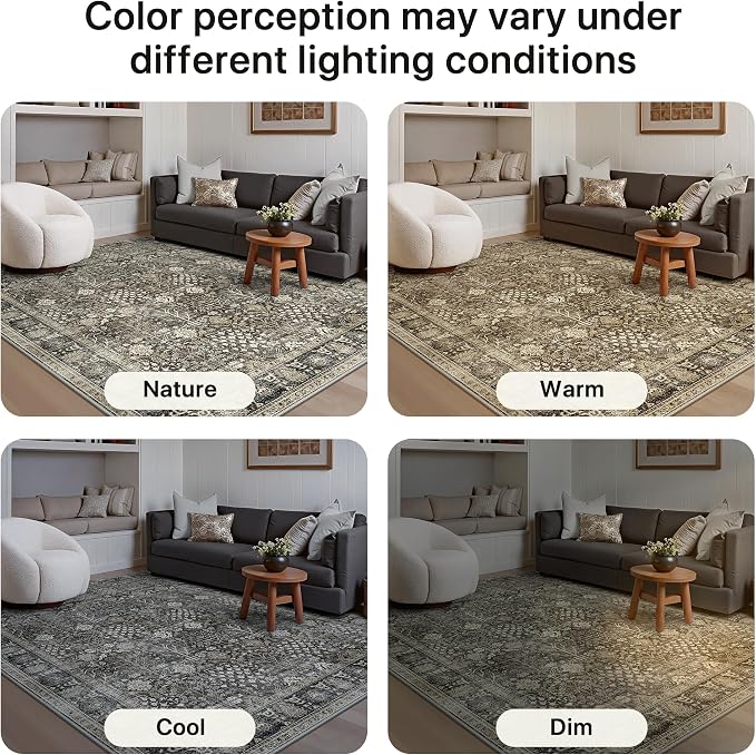 2.5x6 Kitchen Runner Rug, Washable Non Slip, Beige Brown | Vintage Floral Design, Spill Resistant Lightweight Low Pile Carpet for Hallway, Bedroom, Laundry Room, Bathroom