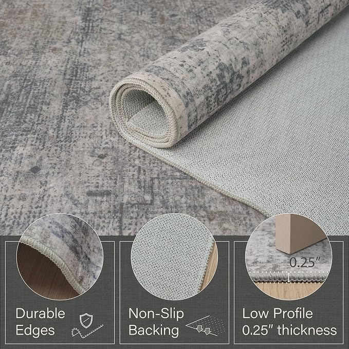 Modern Cement Grey 8x10 Large Area Rugs for Living Room, Minimalist Neutral Abstract Distressed Washable Ultra Soft Rug for Bedroom Under Bed, Stain Resistant Low Pile Anti-Slip