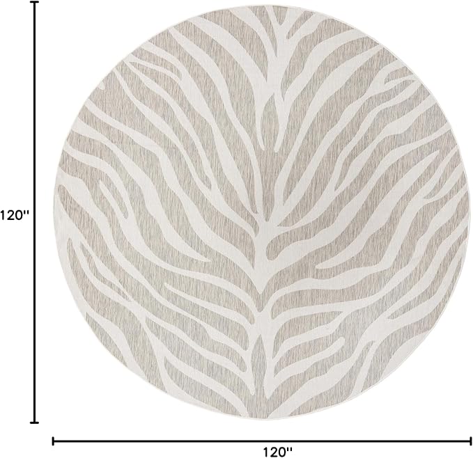 Unique Loom Outdoor Safari Collection Area Rug - Tsavo (10' Round, Gray/ Ivory)