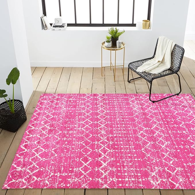JONATHAN Y Boho Vintage Diamond Fuchsia/Ivory Indoor Area Rug 5X8 ft, Moroccan Hype for Living Room, Bedroom, Kitchen, Office, Easy-Cleaning, High Traffic, Pet-Friendly, Non-Shedding (MOH101G-5)