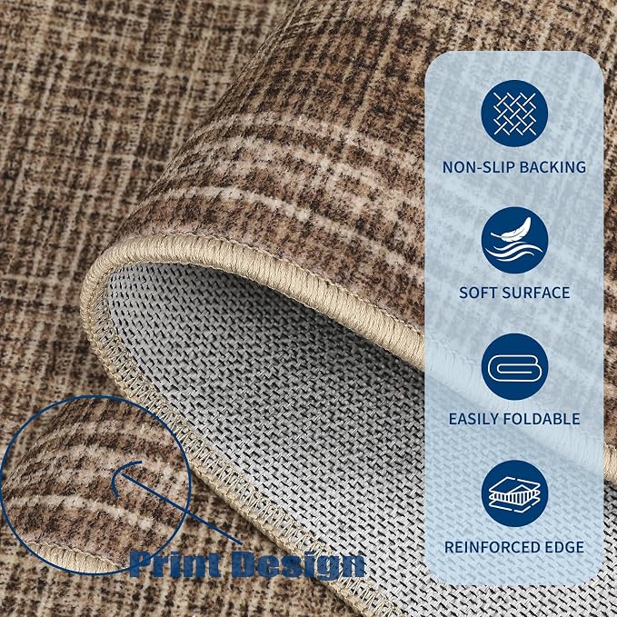 GarveeHome 2.5x8 Runner Rug for Hallway Washable Kitchen Rugs Non Slip Solid Coffee Modern Minimalism Soft Low-Pile Scalloped Indoor Carpet for Entryway Laundry Room Floor Mats