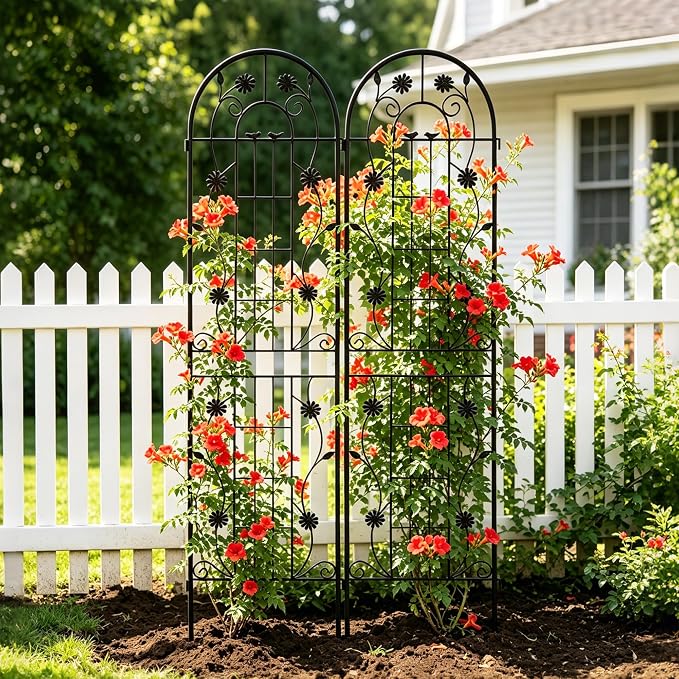 4/2 Pack White Metal Garden Trellis, 86.7" x 19.7" 71" x 19.7" Rustproof Plant Support Frame, Decorative Climbing Vine Trellis for Flower Vegetable Patio Garden Decor (Black, 86.7" x 19.7", 2 Pack)