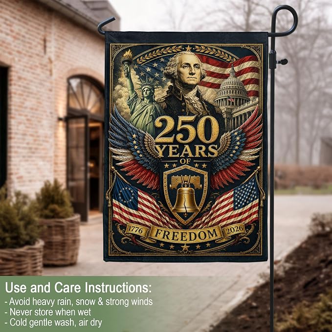 250 Years Of Freedom Flag, American 250th Anniversary Patriotic Design, 1776-2026 Commemorative, Garden Flags For Outside, Double-sided Display, 250th Anniversary USA Commemorative Flags 5 (12x18 Inch)