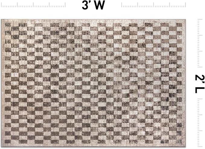 Rugshop Contemporary Checkered Grid Textured Area Rug Soft Beige 2' x 3' | Rectangular, Size 2' x 3', Living Room, Bedroom, Dining Room, Home Office, Kitchen, Entryway, Hallway, Nursery, Kids Room