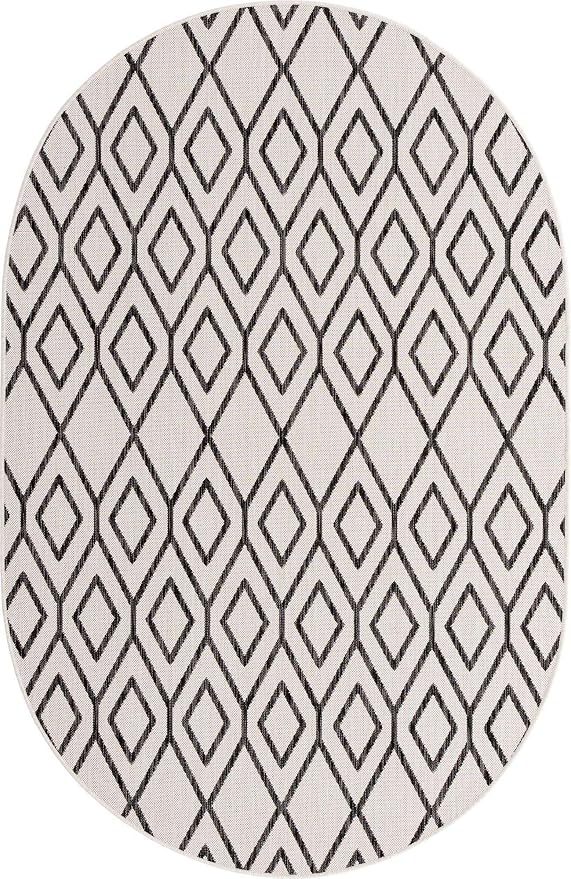 Jill Zarin Outdoor Collection Area Rug - Turks and Caicos (5' 3" x 8' Oval Ivory/Black)