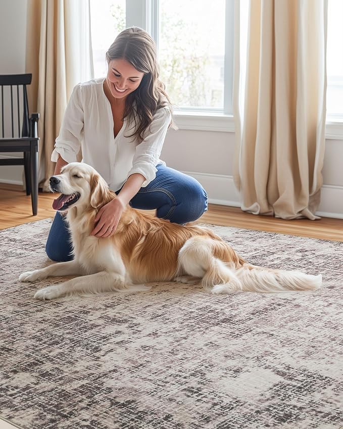 ILANGO 8x10 Modern Area Rug for Living Room Ultra Soft Machine Washable Lightweight Kid & Pet Friendly Stain Resistant Non-Shedding Large Carpet for Bedroom Dining Room Home Office Mat