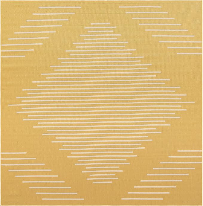 Unique Loom Outdoor Modern Collection Area Rug - Tambor (10' 8" Square Yellow/Ivory)