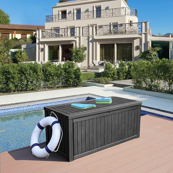 YITAHOME 180 Gallon Large Deck Box w/Divider | XL Waterproof Outdoor Storage for Patio Furniture,Outdoor Cushions, Garden Tools, Sports Equipment and Pool Supplies, Resin