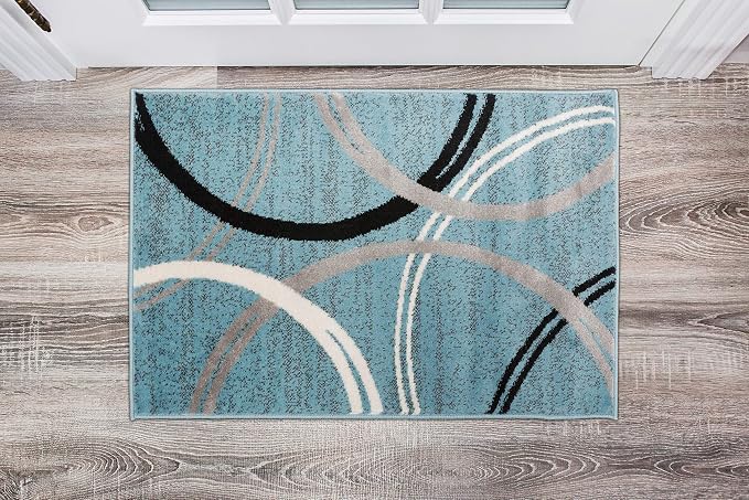 Rugshop Wavy Circles Modern Jute Backing Accent Area Rug Blue 2' x 3' | Rectangular, Size 2' x 3', Living Room, Bedroom, Dining Room, Home Office, Kitchen, Entryway, Hallway, Nursery, Kids Room