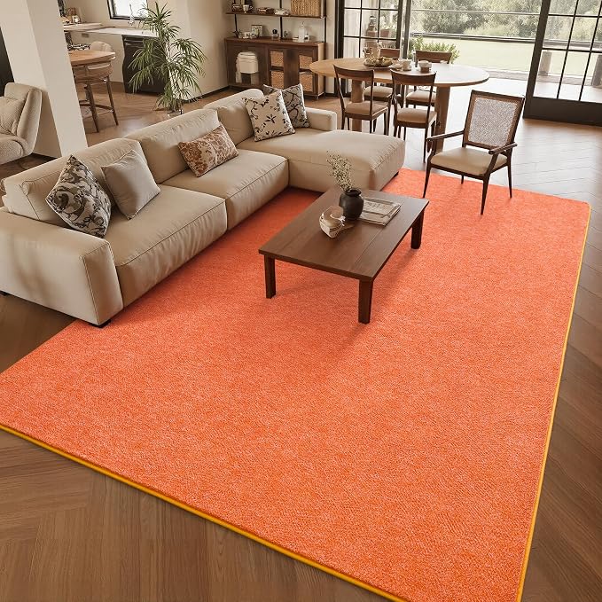 Chicrug Modern 6x9 Memory Foam Area Rugs for Bedroom Living Room | Low-pile Carpet Rug for Kids Playroom, Floor Rug for Bedside Dorm Dining Room Home Decor, Orange and White