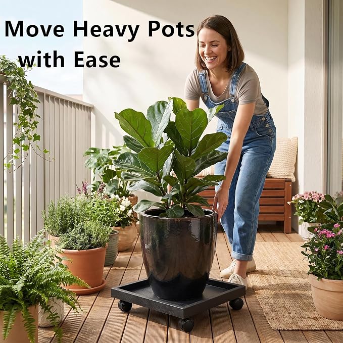 19.7 Inch Square Rolling Plant Caddy Saucer with Wheels, Heavy Duty Wheeled Planter Stand for Potted Plant, Coaster Roller Base Tray with Casters, Flower Pot Dolly Holder for Indoor Outdoor