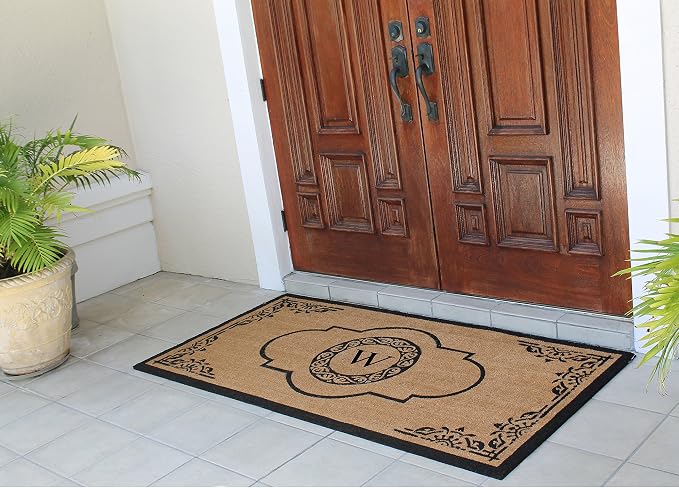A1 Home Collections First Impression Hand Crafted Abrilina Entry Coir Monogrammed Double Doormat, 72" L x 36" W, X-Large