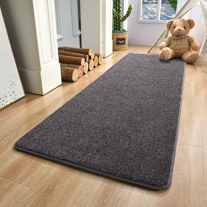 Keeko 2x6 Area Rugs for Living Room,Soft Washable Memory Foam Bedroom Rug | Indoor Throw Rug Low Pile Minimalist Non Slip Carpet for Kids Nursery Classroom Dorm Room Home Decor Dark Grey and White