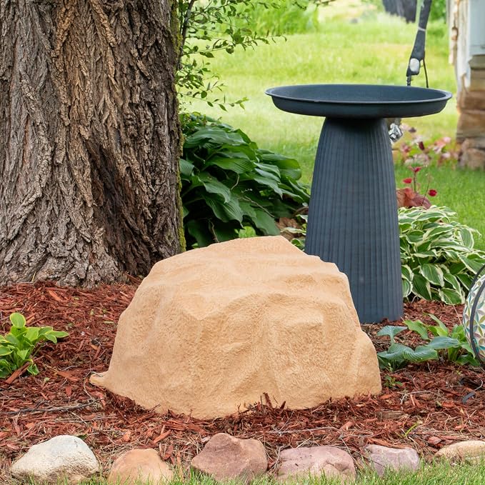 Sunnydaze 14” H Medium Faux Landscape Rock Cover - Lightweight Polyresin Fake Rock Well Pump Cover for Outside – Realistic Natural Texture – Sand – Set of 2