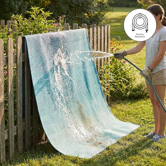 Fab Habitat Outdoor Rug - Waterproof, Fade Resistant, Crease-Free - Premium Recycled Plastic - Ombre - Porch, Deck, Balcony, Hallway, Poolside - Big Sur - Teal - 2.5 x 8 ft Runner