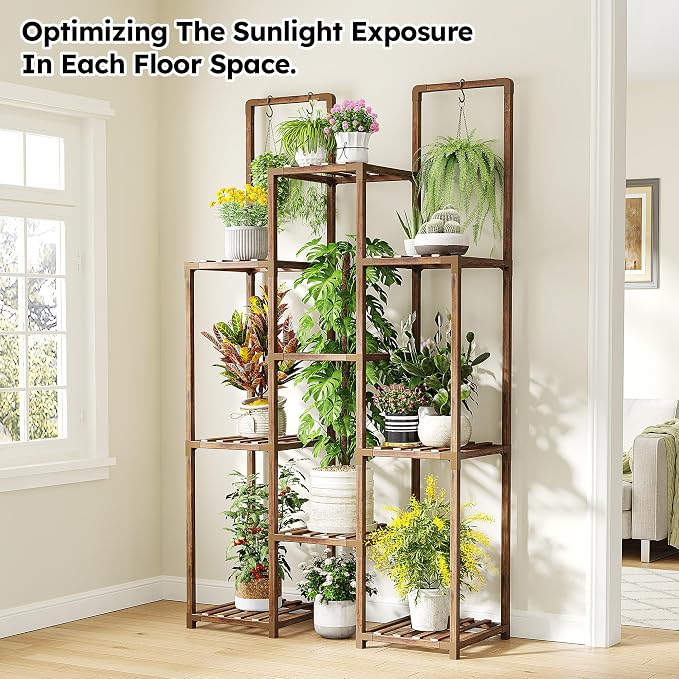 EnHomee 8 Tiers Plant Stand, Indoor Plant Stand with 11-16 Pots, Wood Plants Shelves for Living Room, Patio, Balcony, Yard, Garden, 34.2''W×11.8''D×47.4''H