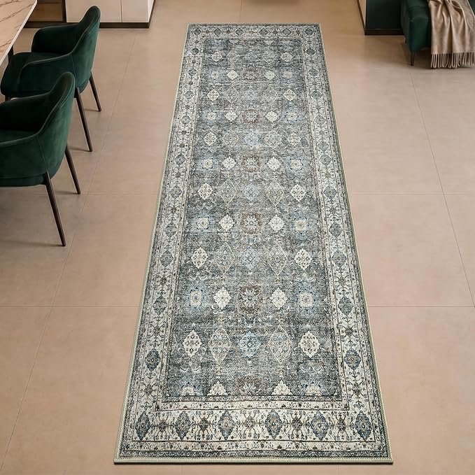 Keen Home Design Vintage Washable Entryway Rug, Non-Slip Low Pile, 2x3 | Machine Washable Cotton Chenille, 0.25In Low Pile, Rubber Non-Slip Back; Kitchen, Entryway, Bathroom, Bedside