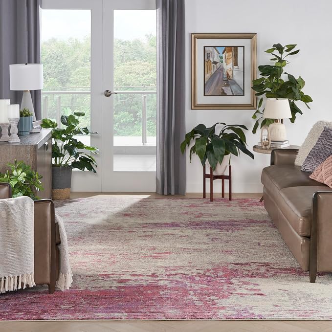 Nourison Celestial Modern Abstract Ivory/Pink 10' x 14' Area Rug, Easy Cleaning, Non Shedding, Bed Room, Living Room, Dining Room, Kitchen (10x14)