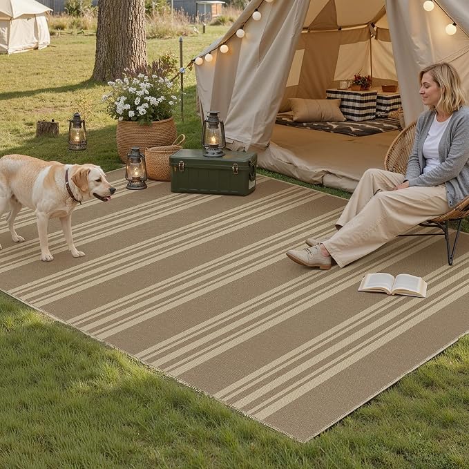 PureCozy Striped Easy Jute Rug 3x5 Khaki Entryway Carpet Washable Non Slip Office Door Mat Farmhouse Neutral Non Shedding Small Indoor Outdoor Rug for Bathroom Kitchen Bedroom Living Room