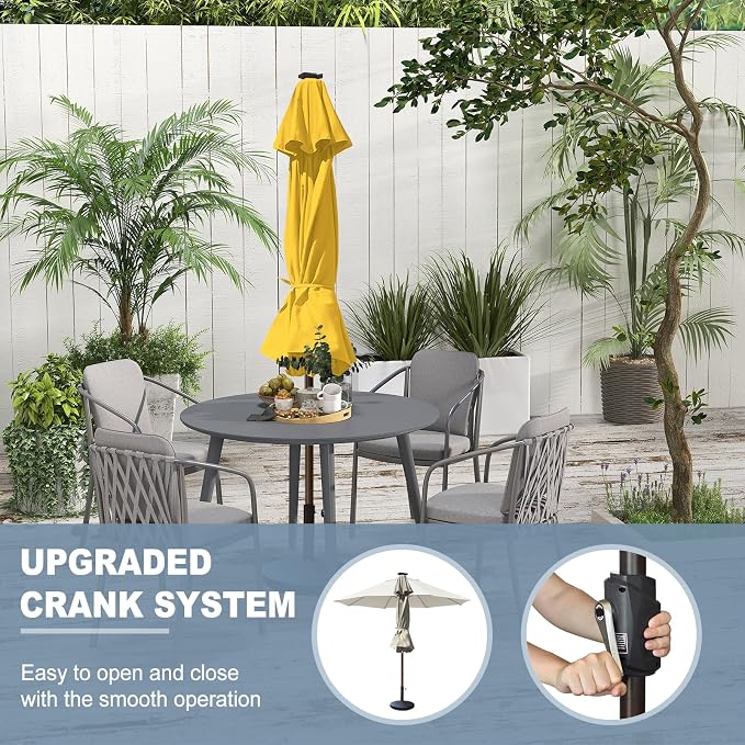 EliteShade USA 10-Year-Non-Fading 10ft Market Patio Umbrella, Commercial Grade Table Sun Umbrella with 80 Solar LED Lights, Crank Open, Windproof & UPF 50+ UV Protection for Garden, Deck, Pool, Backyard, Sunflower Yellow