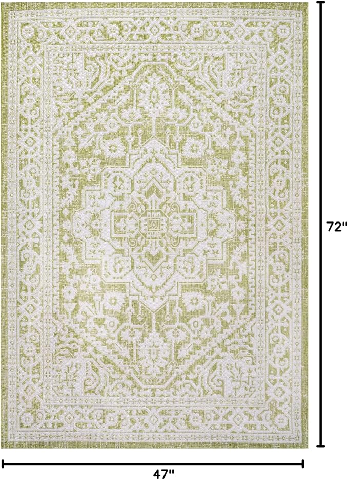 JONATHAN Y Medallion Weave Indoor Outdoor Area Rug 4X6 Green/Cream, Sinjuri Textured for Backyard, Patio, Porch, Easy-Cleaning, High Traffic, Pet-Friendly, Non-Shedding (SMB101E-4)
