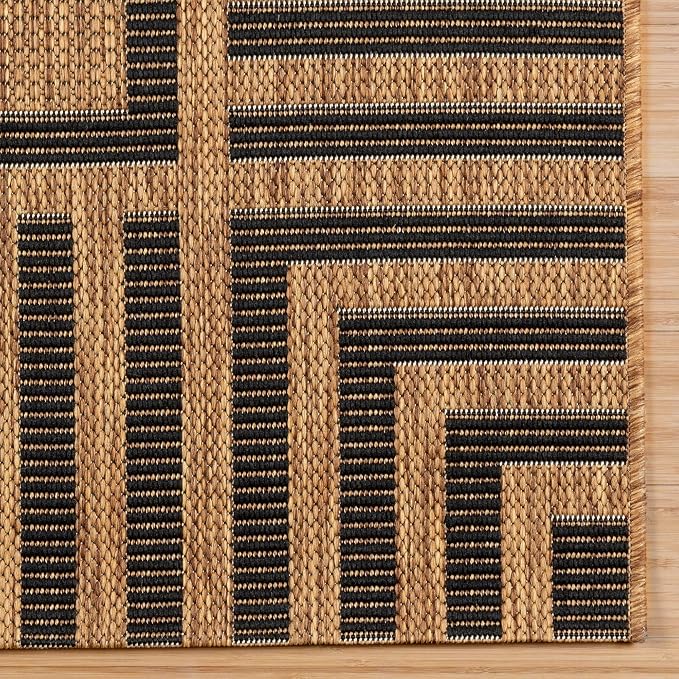 Gertmenian Indoor/Outdoor Flatweave Area Rug - 5x7 Standard, Stain & UV Resistant, Quick-Drying, Ideal for Deck, Patio, Poolside, Mudroom - Klano Striped Chestnut, Black, 28800