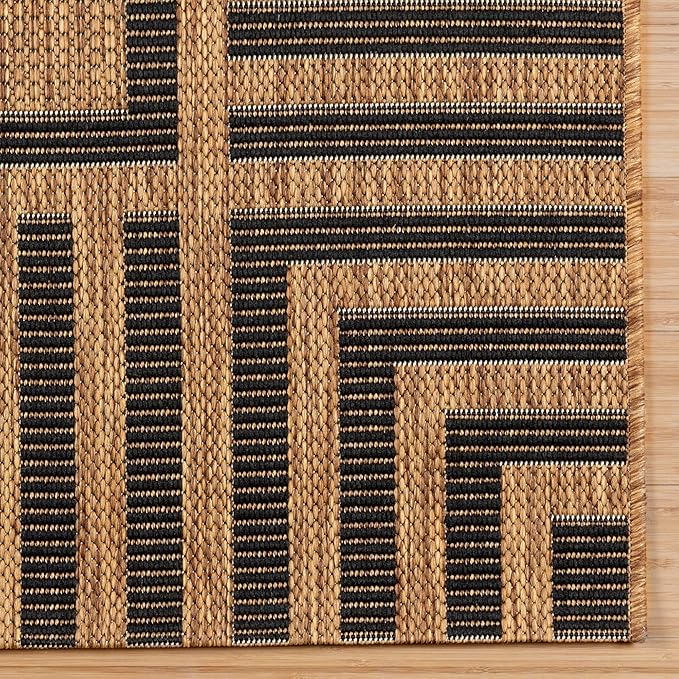Gertmenian Indoor/Outdoor Flatweave Area Rug - 8x10 Large, Stain & UV Resistant, Quick-Drying, Ideal for Deck, Patio, Poolside, Mudroom - Klano Striped Chestnut, Black, 28802