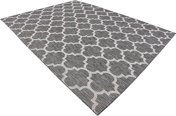 Unique Loom Outdoor Trellis Collection Area Rug (9' x 12' Rectangle, Black/ Ivory)