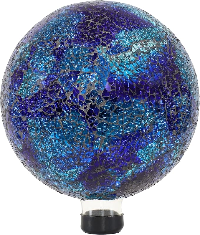Sunnydaze 10" Mosaic Glass Gazing Ball for Garden, Globe for Outdoor Decor | Deep Ocean Swirl, Decorative Sphere Fits Most Stands, Garden Ball for Outside, Flower Bed, Backyard, or Indoor Display