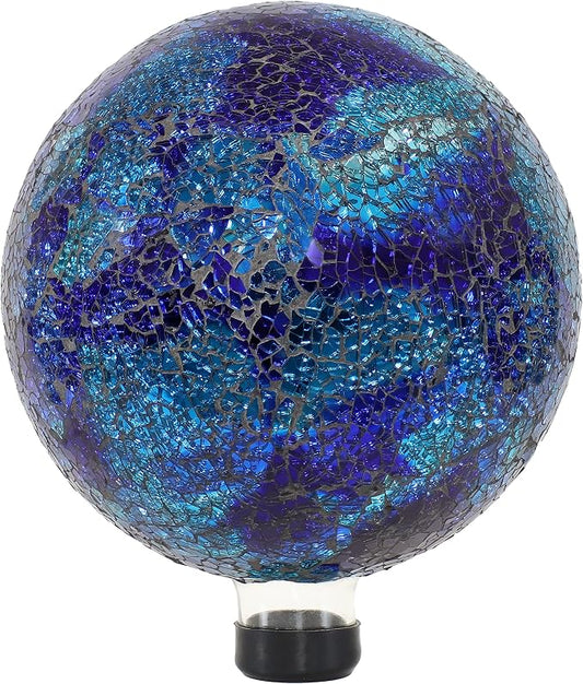 Sunnydaze 10" Mosaic Glass Gazing Ball for Garden, Globe for Outdoor Decor | Deep Ocean Swirl, Decorative Sphere Fits Most Stands, Garden Ball for Outside, Flower Bed, Backyard, or Indoor Display