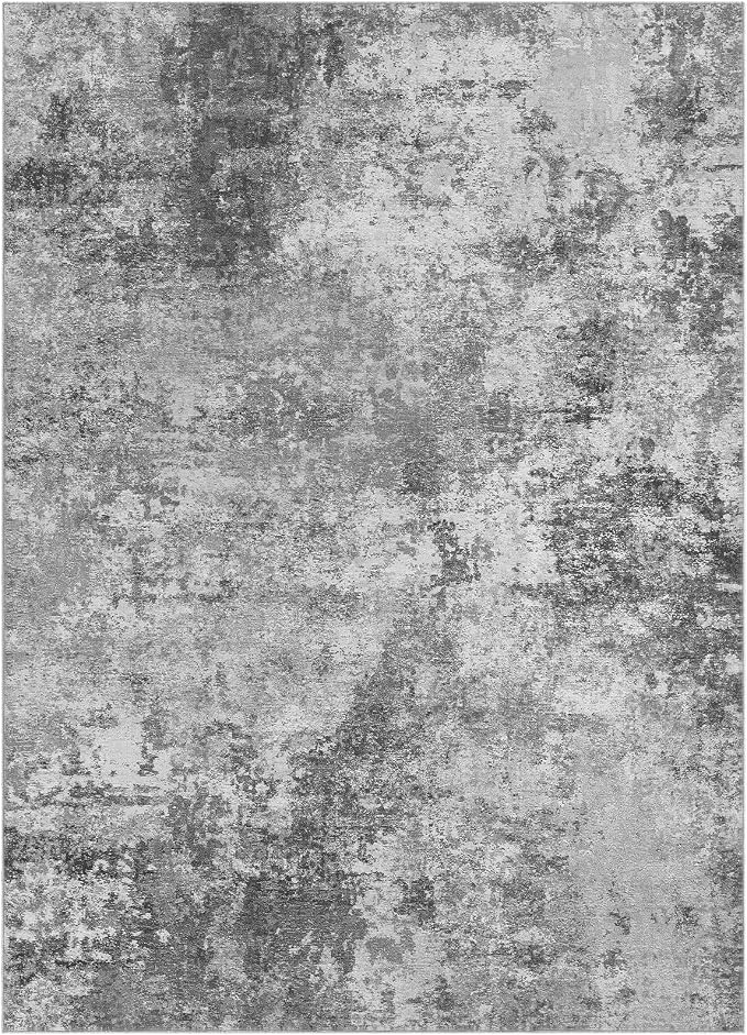 Nakagishi 12X15 Abstract Washable Area Rugs for Living Room-Grey | Modern Non-Slip Silicone Backing Low Pile Soft Carpet for Bedroom Dining Decor Ideal for Families with Kids and Pets