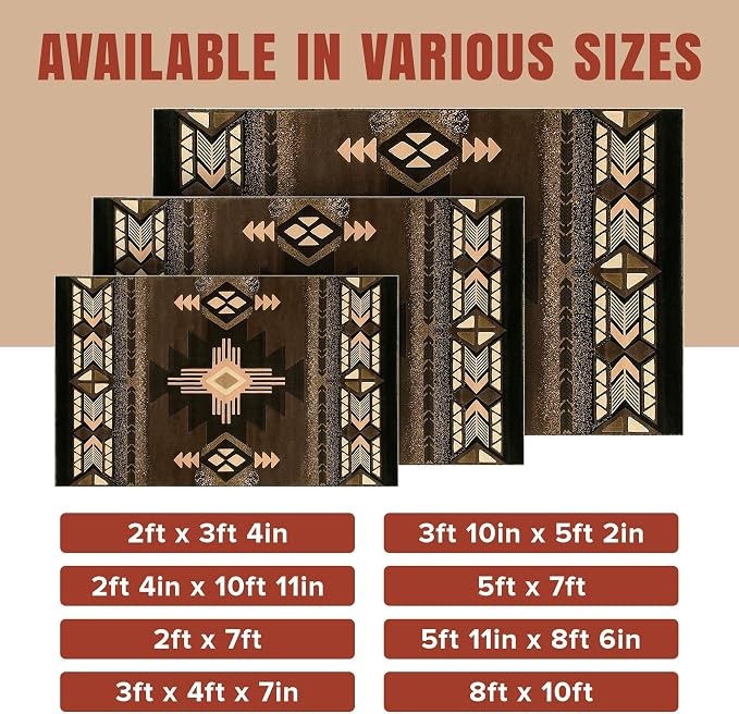 YHSF Southwest Native American Area Rug – Thick, Soft, Durable & Easy to Maintenance Tribal Design Boho Rug– Ideal for Bedroom, Living Room & Hallway - Chocolate, 2 Feet 4 Inches x 10 Feet 11 Inches