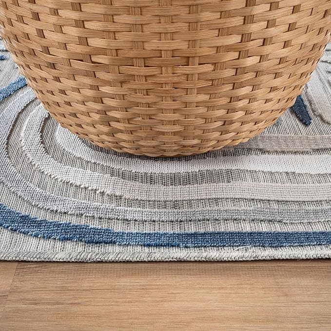 CAMILSON Indoor Outdoor Rug, Blue 9x12 Geometric Arch Striped Large Area Rugs for Patio and Home Areas, Easy-Cleaning Non-Shedding Living Room, Garden and Deck Washable Outside Carpet (9 x 12)