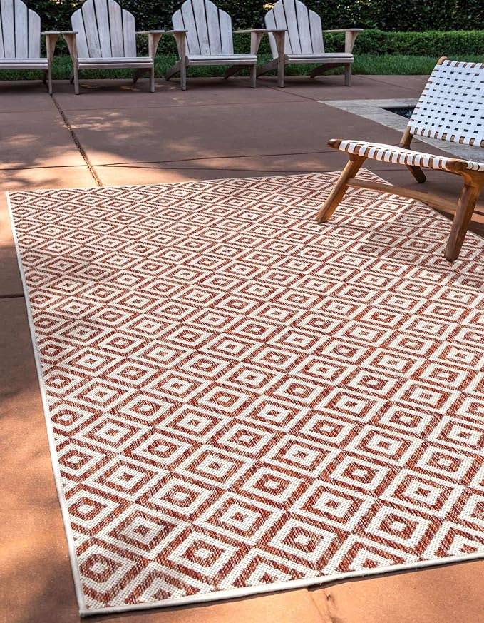 Unique Loom Outdoor Collection Area Rug - Costa Rica (2' x 3' 1' Rectangle, Rust Red/ Ivory)