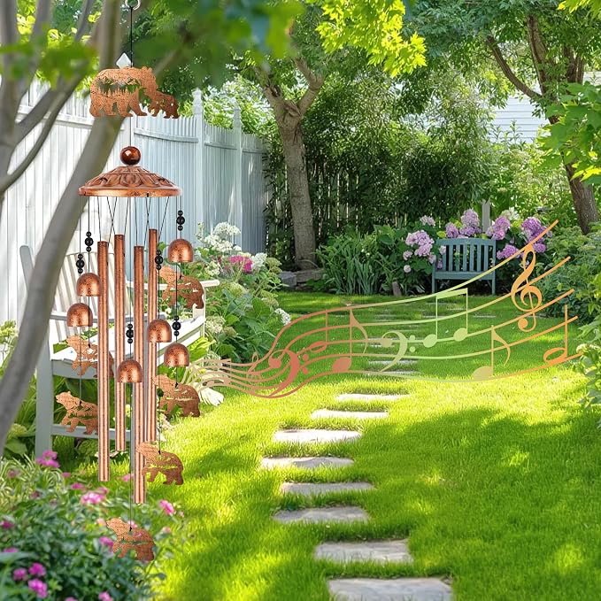 Bear Wind Chimes for Outside, Bear Gifts for Men Women Nature Lovers Metal Windchimes Outdoors, Mountain Forest Wildlife Design Home Garden Patio Yard Decor
