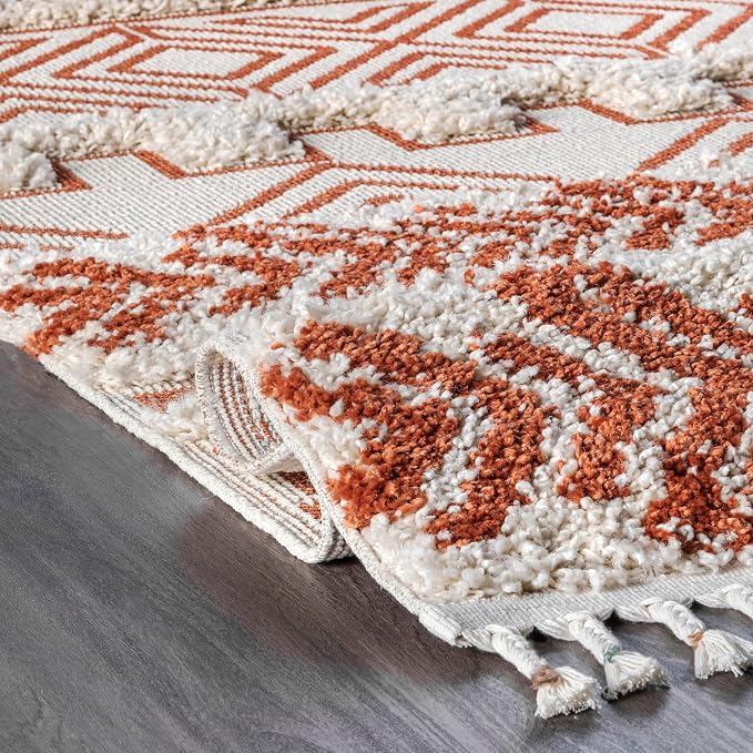 nuLOOM Zuri Shaggy Banded Tribal Runner Rug, 2' 6" x 8', Rust