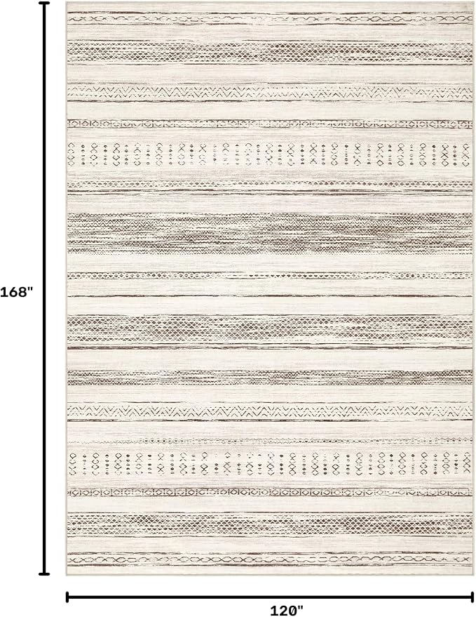 Tortania Area Rug Living Room Rugs - 10x14 Washable Large Soft Neutral Boho Moroccan Bohemian Farmhouse Rug Indoor Floor Carpet for Bedroom Under Dining Table Home Office Decor - Beige