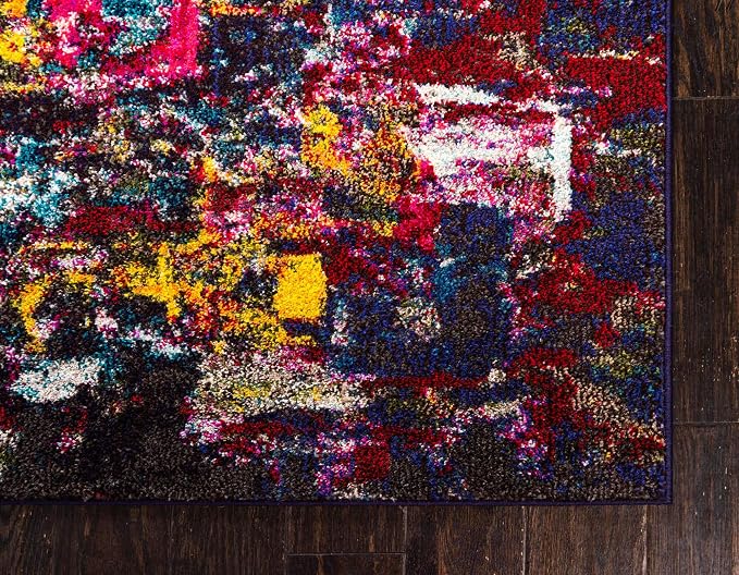 Unique Loom Estrella Collection Dark Colors, Modern, Abstract, Distressed Area Rug (2' 7 x 10' 0 Runner, Multi/Navy Blue)