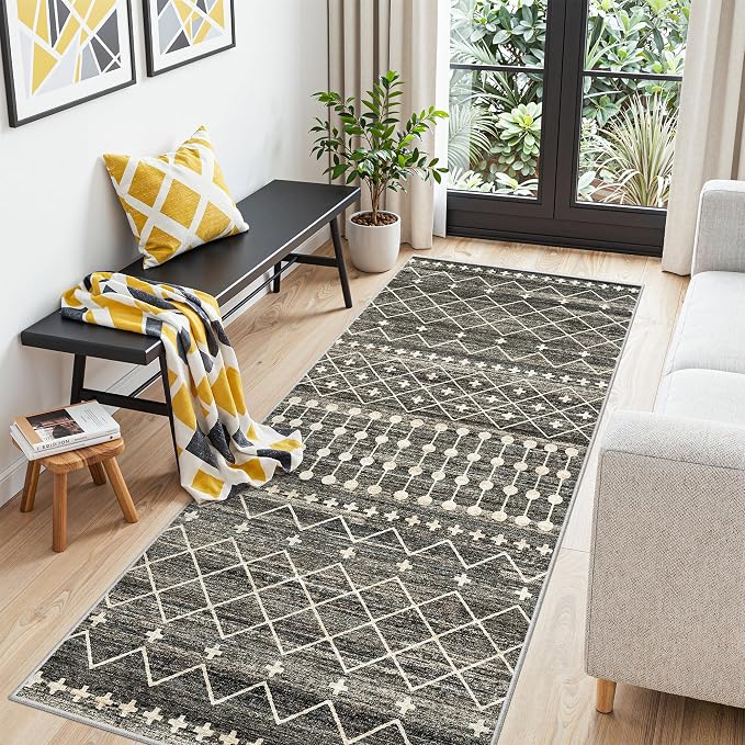 Miukiki 3x8 Washable Runner Rug Hallway Soft Non Slip Indoor Rug Black | Low Pile Kitchen Runner Rug for Entryway Kitchen Hallway Bedroom, Stain Resistant Carpet with Foldable for Easy Care