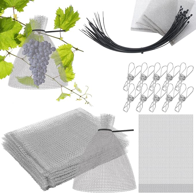 25 Pcs Fruit Protection Wire Mesh Bags 6 x 8 Inch Fruit Bags with Clips and Ties for Fruit Trees Netting Cover Bags Mesh Fruit Protectors for Vegetables Tomato Apple Mango Berry Roots Pl