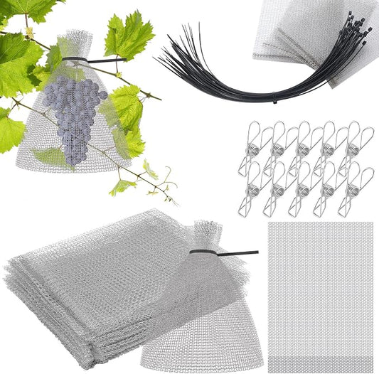 25 Pcs Fruit Protection Wire Mesh Bags 6 x 8 Inch Fruit Bags with Clips and Ties for Fruit Trees Netting Cover Bags Mesh Fruit Protectors for Vegetables Tomato Apple Mango Berry Roots Pl