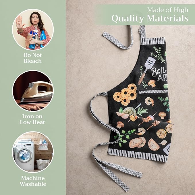 Maison d' Hermine Aprons for women with Pocket 100% Cotton (27.50"x31.50") | Adjustable Neck Strap & long ties Apron Men Chef Wedding Cooking Gardening Server Maid